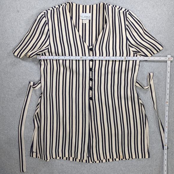 Vintage KC Spencer NY Striped Blouse Sz 6 Short Sleeve Tie Back Side Slit - Picture 12 of 15